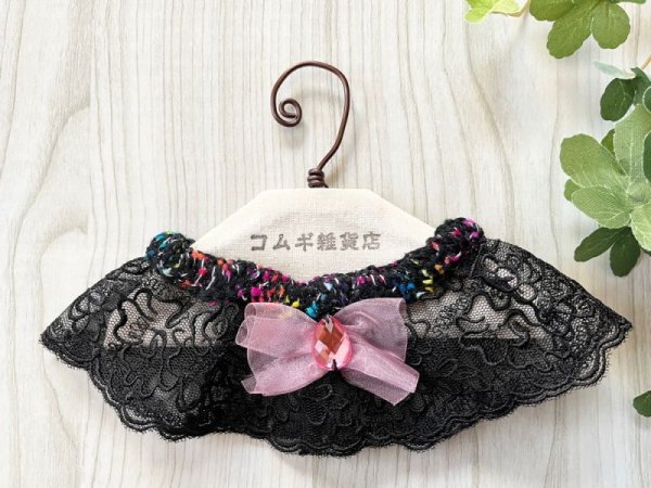 画像1: コムギ雑貨店：黒コード刺繍レース＋ピンクレースのシュシュ（24cm・サイズ変更可） (1)