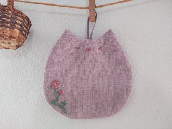 画像1: Pansy*：ねこ＊コースター【ライラック】刺繍入り (1)