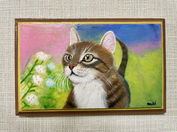 画像1: みい：トールペイント ミニサイズ「キジシロ猫」(全額寄付） (1)